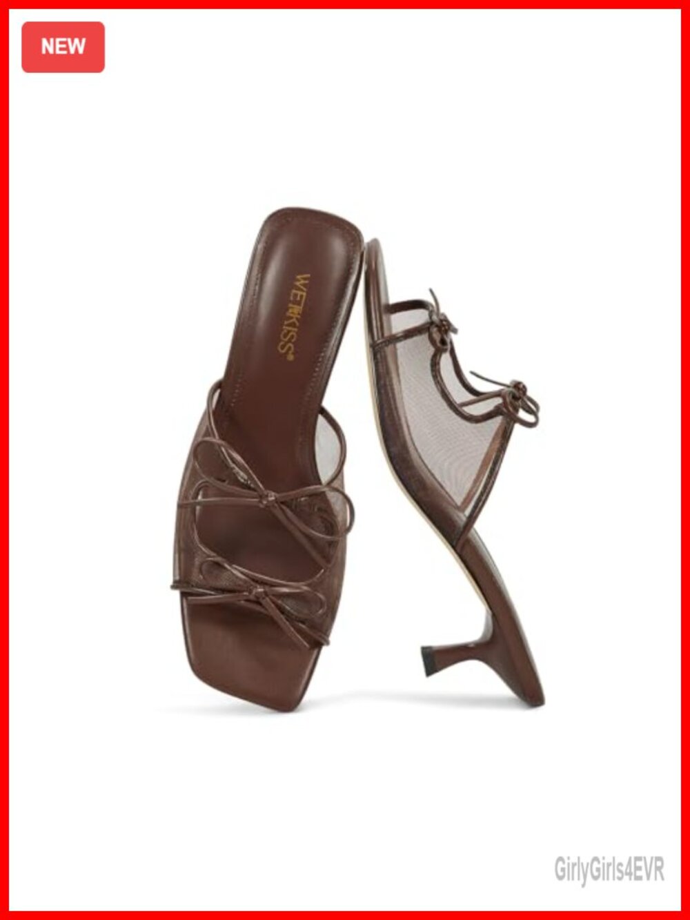Womens Bow Kitten Heel 4cm Slides Square Toe Open Toe Mesh Faux Leather